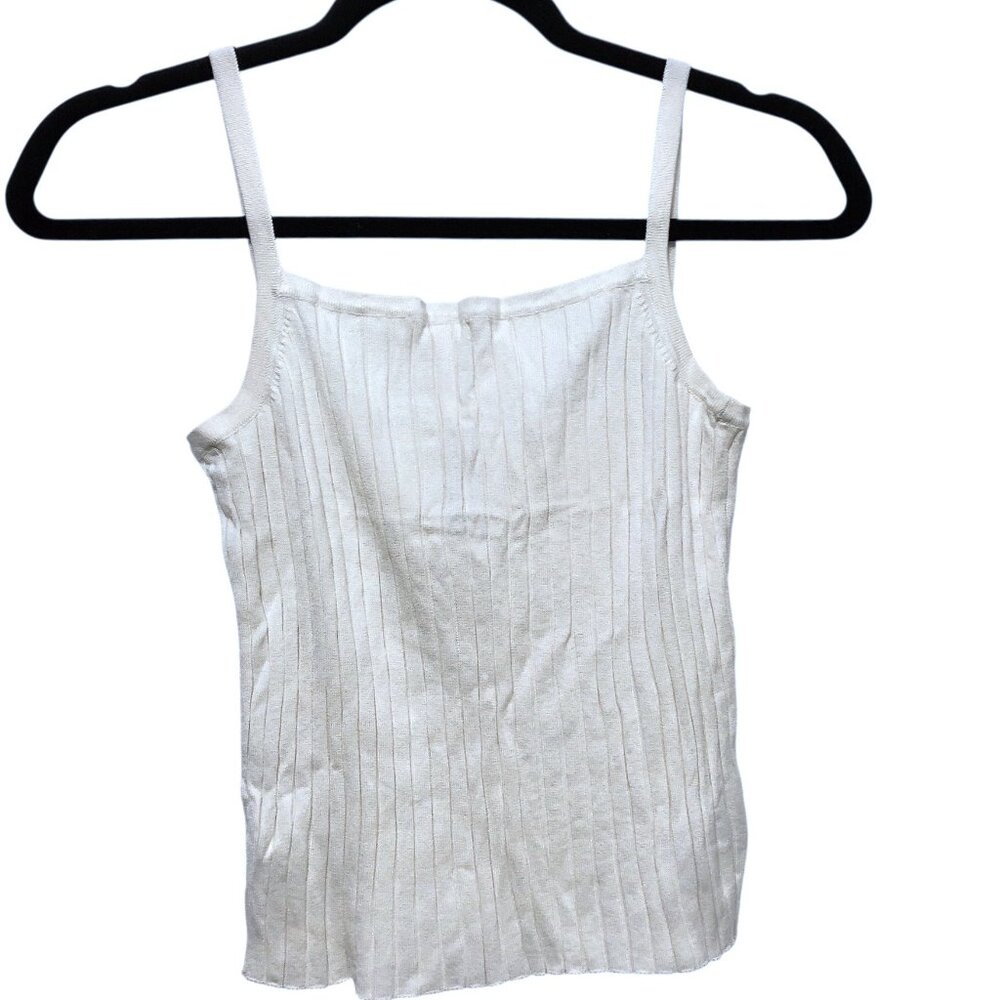Divided Solid White Ribbed Square Neck Sleeveless… - image 1